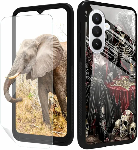 Vista 8 de for Samsung Galaxy A17 5G Phone Case 6.7" with Screen Protector Slim Tempered Glass Back Cover A Purple Cat Design Shockproof Protective Case for