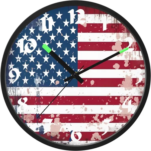 STAYTOP Retro American Flag LED Wall Clock for Bedroom Night Glow,12 Inch Silent Light Up Wall Clocks for Living Room Decor, Sound Control Modern