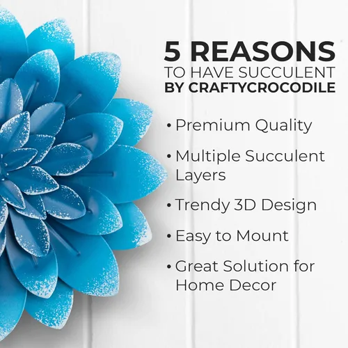 Vista 3 de Everydecor Decoración de pared de flores de metal suculentas, azul, pintadas a mano, decoración artística de flores 3D para sala de estar