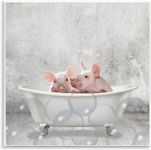 Stupell Industries Baby Piglets Bath Time - Placa de pared con diseño de animales de Kim Allen, 12 x 0.5 x 12 pulgadas