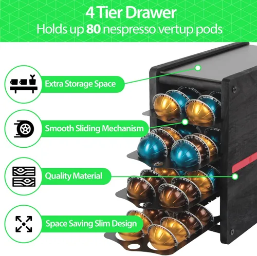 Vista 4 de J JACKCUBE DESIGN MK746C - Cápsula de café de madera rústica negra con 4 niveles, con capacidad para 80 unidades, compatible con Nespresso Vertuo Pod