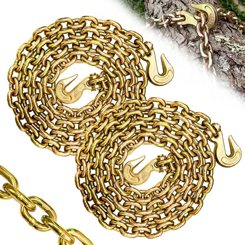 Vista 9 de Cadena de remolque de 1/4 pulgadas, cadena de troncos G80 con ganchos de agarre de horquilla G70 para remolque, cadena resistente de 20 pies