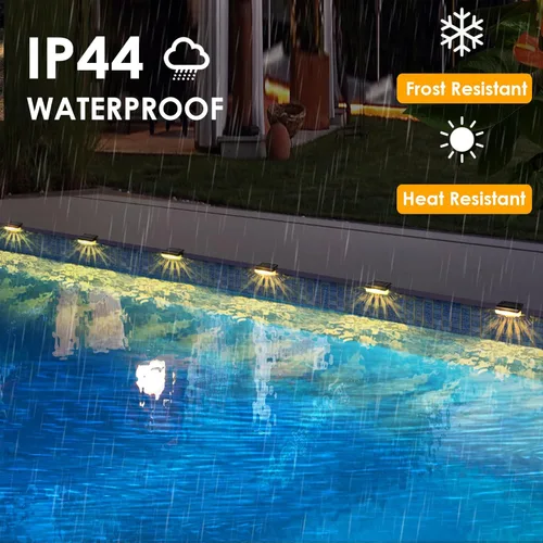 Vista 5 de Mancra Luces Solares de Escalón para Exteriores, Luces Solares para Terraza Impermeables Iluminación Exterior para Patio Cerca Escaleras Poste