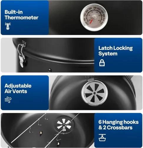 Vista 5 de VIVOHOME Ahumador vertical de carbón 3 en 1, parrilla ahumadora de barbacoa con termómetro integrado, ventilación de aire y 2 puertas de acceso