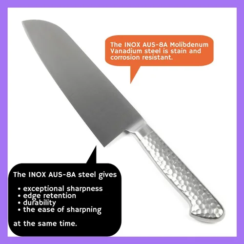 Vista 4 de Cuchillo de chef japonés multiusos INOX AUS-8A mango integrado de acero inoxidable, Santoku de 7 pulgadas (7.087 in)