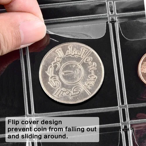 Vista 2 de 12 hojas de páginas de colección de monedas, página de bolsillo con 360 bolsillos, fundas para carpetas de monedas con 9 agujeros estándar