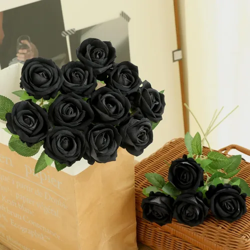 Vista 2 de 12 rosas artificiales de terciopelo sintético, rosas artificiales de seda para decoración del hogar, boda