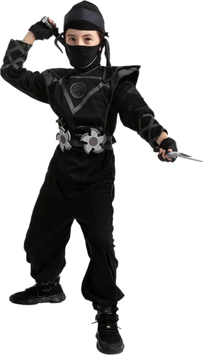 Vista 6 de Spooktacular Creations Disfraz de Ninja negro de lujo para niños, con accesorios de espuma Ninja para niños, disfraz de Halloween