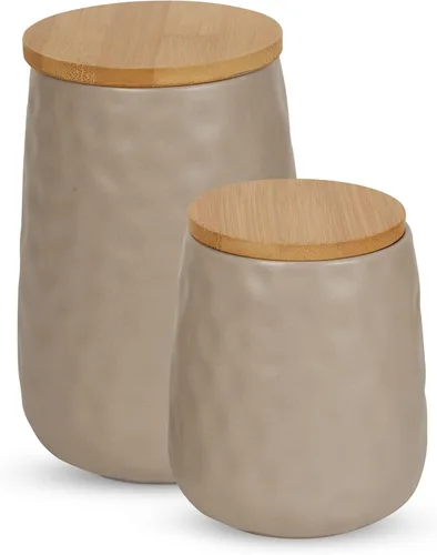 Vista 15 de DII Kitchen Accessories Collection, juego de recipientes de cerámica mate texturizados, color blanco antiguo, color vid, 3 piezas
