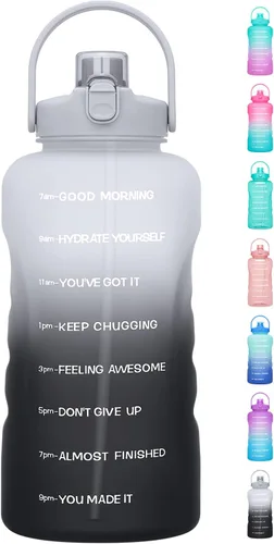 Vista 15 de Botella de agua de un galón con popote, 128 onzas (3.8 L), libre de BPA - Innovadora botella deportiva con tapa 2 en 1 con recordatorios