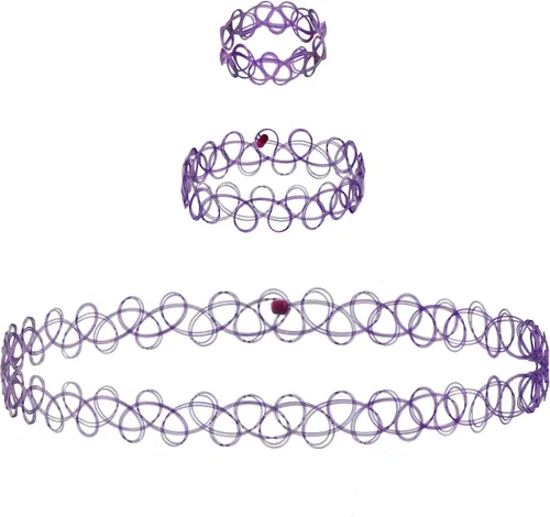 Vista 11 de EXPRESSIONS Colección de Joyería Elástica para Tatuajes de 3 Piezas Surtidas - Conjunto de Collar Gargantilla de Tatuaje, Pulsera y Anillo Negro
