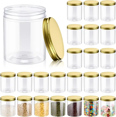 Vista 11 de Irenare 24 frascos de plástico de 16 oz con tapas, recipientes de plástico transparente de boca ancha, frascos tipo Mason para alimentos