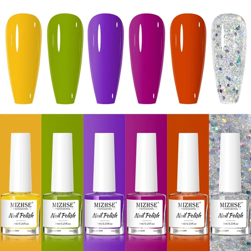 MIZHSE - Juego de esmaltes de uñas de secado rápido, esmalte de uñas de colores brillantes de alto brillo