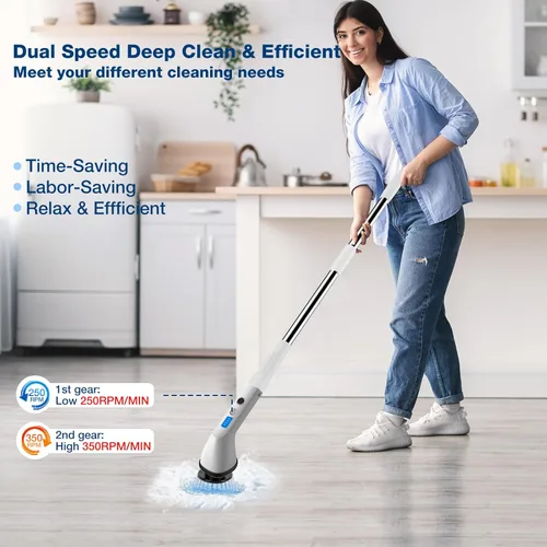 Vista 2 de Cepillo eléctrico giratorio 2024, cepillo de limpieza inalámbrico, ajustable de 2 velocidades, limpiador de ducha para baño, coche, azulejos
