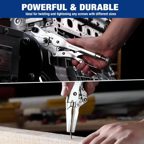 Vista 5 de WORKPRO Juego de 5 alicates de bloqueo, juego de herramientas de alicates, empuñaduras de vicio con acero al cromo vanadio, alicates de mandíbula