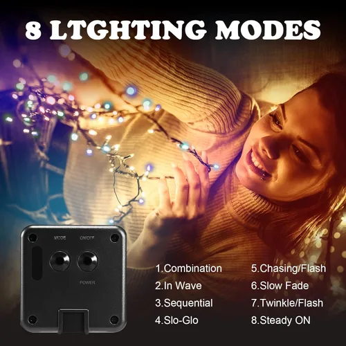 Vista 2 de Eueasy Guirnalda de luces solares para exteriores, paquete de 2 luces solares de Navidad de 79 pies, 200 LED, impermeables, con 8 modos