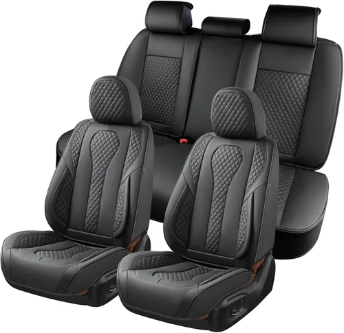 Vista 21 de KEYOOG Juego completo de fundas de asiento de automóvil de cuero napa impermeables y transpirables de 2 plazas, aptas para asientos delanteros