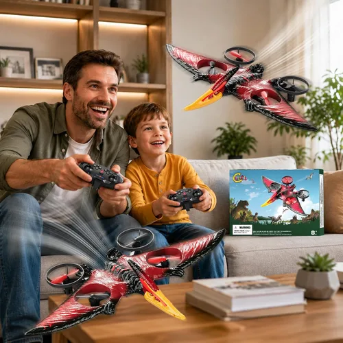 Vista 6 de Dinosaurio de avión de control remoto para niños, juguetes de espuma RC Rojo