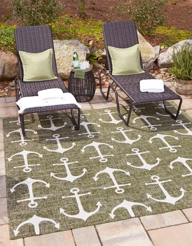 Vista 18 de Unique Loom - Alfombra octagonal de la colección Outdoor Coastal, estilo Ahoy (5 pies 3 pulgadas, azul/marfil)