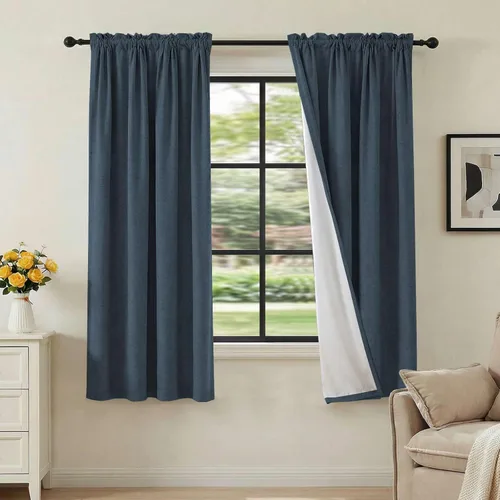 Vista 69 de H.VERSAILTEX Cortinas de aspecto de lino 100% opacas de 45 pulgadas de largo para dormitorio con bolsillo para cortinero de 42 pulgadas de ancho