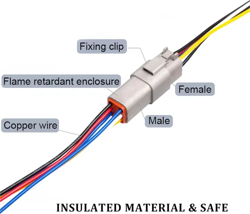 Vista 4 de Paquete de 6 conectores Deutsch DT de 2 pines, conectores eléctricos impermeables macho y hembra, arnés de cableado con cable de 16 AWG