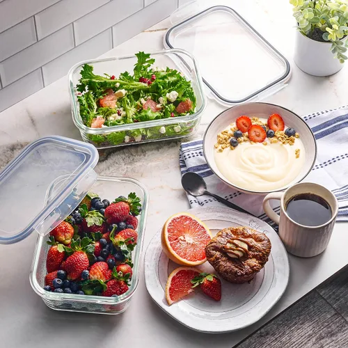 Vista 3 de Juego de 4 recipientes de almacenamiento de alimentos de vidrio grandes de 8 tazas / 64 onzas con tapas, recipiente hermético para preparación