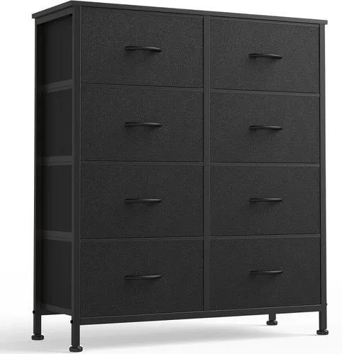 Vista 12 de OLIXIS Cómoda de almacenamiento de 9 cajones con tapa de madera - Organizador de cómoda de tela ancha para dormitorio, clóset, sala de estar