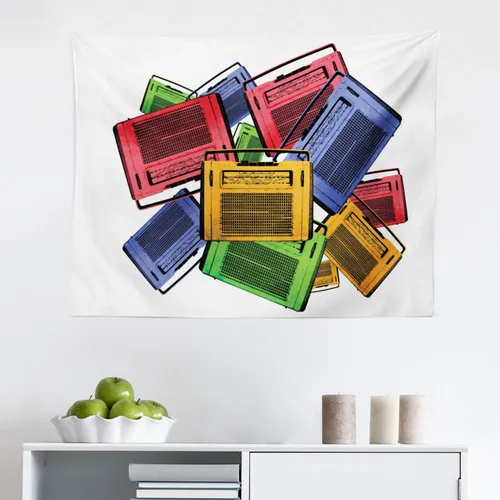 Lunarable 1960s Tapestry, Old Colorful Vintage Retro Radio Antique Aged Sound Play Rock Disco Music History, Fabric Wall Hanging Decor for Bedroom