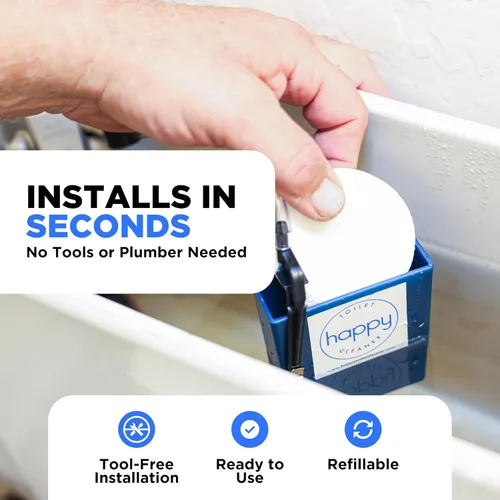 Vista 4 de Happy Toilet Cleaner Paquete de 2 limpiadores automáticos para inodoro, soporte para tableta de inodoro fácil de instalar, sistema de inodoro