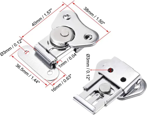 Vista 2 de uxcell Abrazadera de palanca de hierro de 1.57 pulgadas con cierre giratorio de mariposa para caja de caja - 2 piezas (plata)