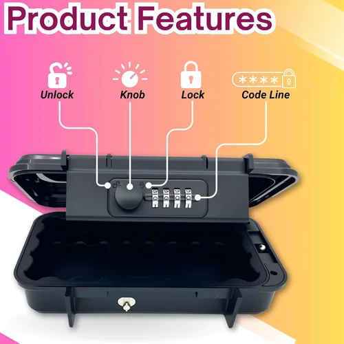 Vista 2 de Caja de seguridad portátil con cerradura de combinación, mini caja de seguridad impermeable con cable, estuche de almacenamiento de viaje