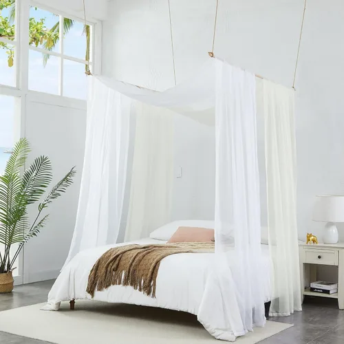 Vista 4 de Warm Home Designs Cortinas de Dosel de Cama Beige de 55 x 144 Pulgadas. Nuestras Cortinas de Cama con Dosel Individual Funcionan Muy Bien como Dosel
