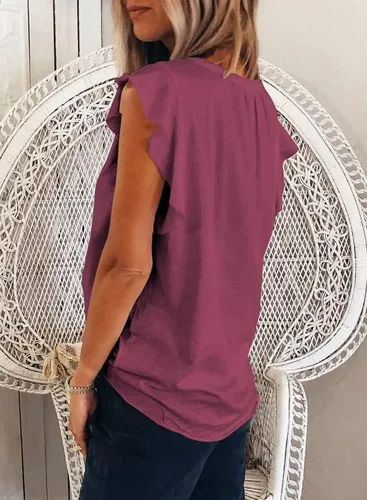 Vista 4 de Dokotoo - Camisetas informales de verano con cuello en V y manga con volantes para mujer