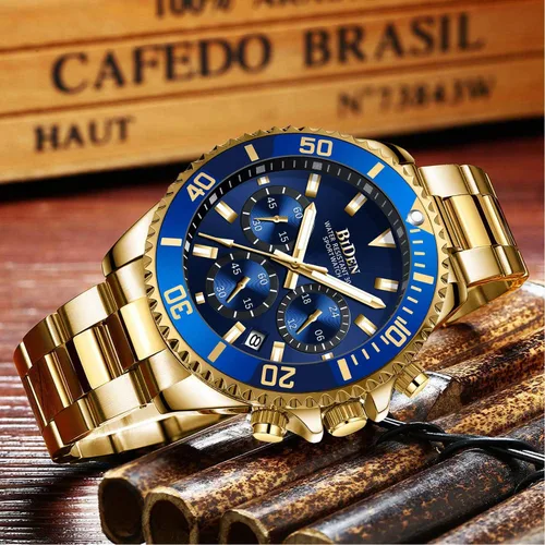 Vista 4 de Relojes para hombre cronógrafo acero inoxidable impermeable fecha analógica de cuarzo de negocios relojes de pulsera