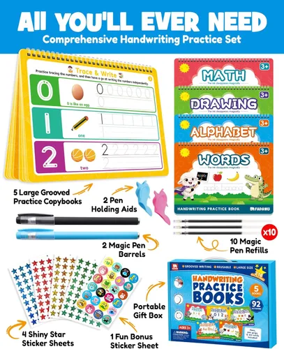 Vista 2 de Libros mágicos de práctica de escritura con ranuras para niños, cuaderno grande de escritura a mano con ranuras, cuaderno reutilizable para aprender