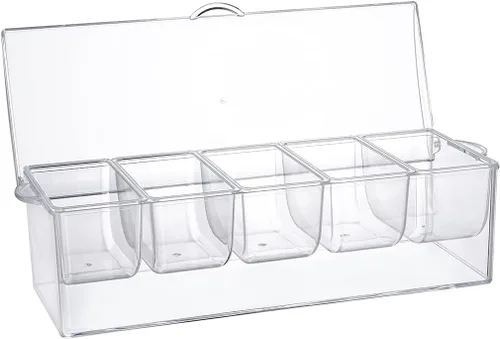 Vista 2 de MOLIGOU Servidor de condimentos en hielo, caddy refrigerado con 5 compartimentos extraíbles, contenedor de bandeja de servir refrigerada con tapa