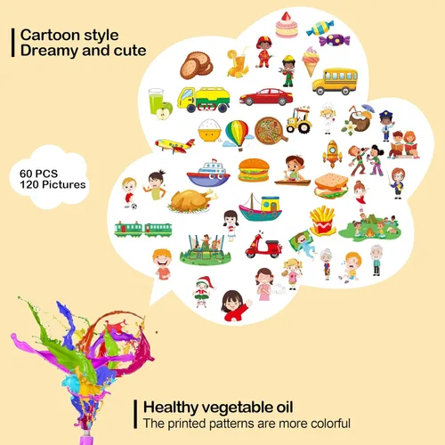 Vista 4 de 60 tarjetas, 120 imágenes, tarjetas didácticas para niños pequeños de 3, 4, 5, 6 años, juguetes de aprendizaje para niños de preescolar
