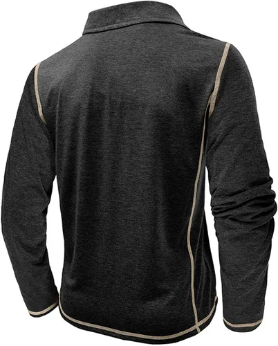 Vista 4 de Polo para hombre, manga larga, cuello clásico, algodón, botón básico, elegante, con bolsillo en el pecho