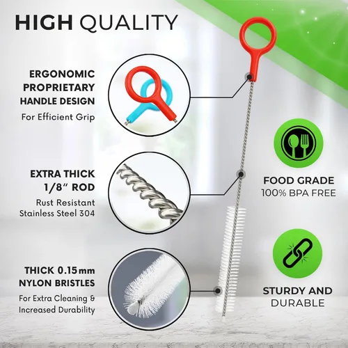 Vista 3 de Buenalife Juego de 4 cepillos de limpieza resistentes – Limpiadores de paja extra largos para pajitas reutilizables de metal y plástico