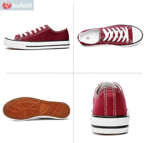 Vista 4 de kufeiti - Tenis para mujer diseño clásico bajo de lona tenis planos cómodos