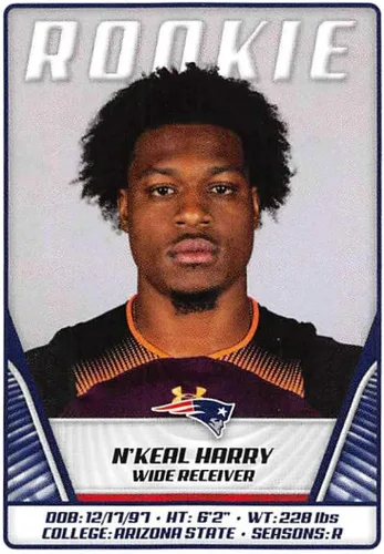 2019 NFL Football Panini Album Sticker #72 N'Keal Harry New England Patriots Rookie (2 inches Wide X 2 1/4 Inch Tall Individual Album Sticker)