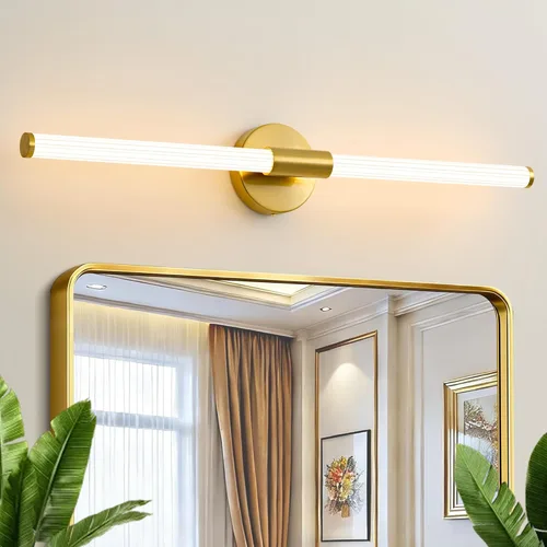 Vista 19 de Lámparas LED de baño, luces doradas para baño, iluminación completa de 360°, regulable, barra de luz LED de 24 pulgadas sobre espejo, aplique