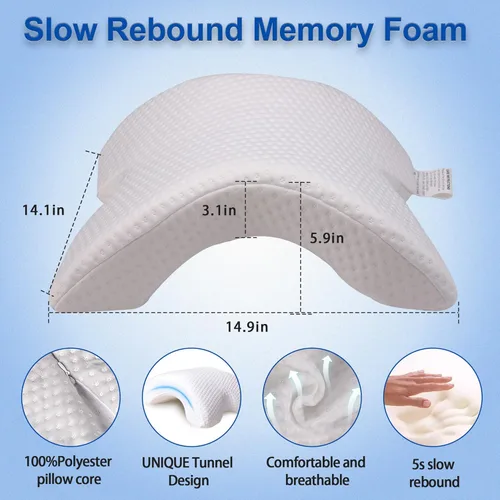 Vista 2 de Almohada para dormir para parejas, almohada arqueada de espuma viscoelástica en forma de U con agujero de brazo, proporciona comodidad y apoyo