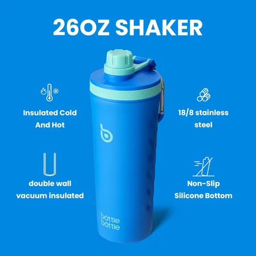 Vista 2 de BOTTLE BOTTLE Botella agitadora aislada de 26 onzas, botella de agua aislada para hombres y mujeres, mezclador de proteínas para gimnasio, taza