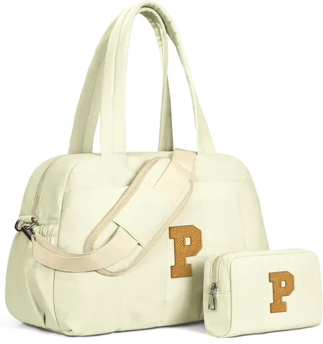 Vista 190 de Bolsa de lona Vogewood, bolsas personalizadas de fin de semana para mujer, bolsas de viaje con estuche de maquillaje, regalos de cumpleaños, Beige