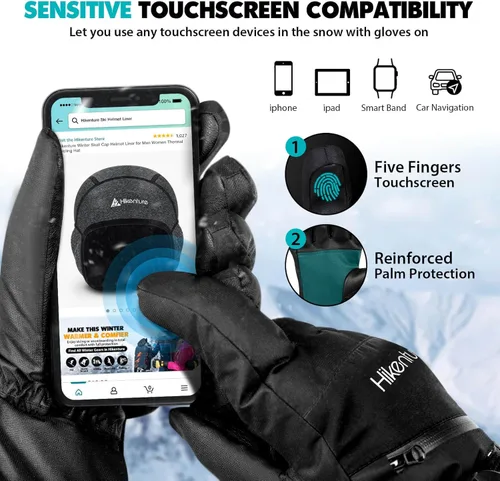 Vista 5 de Hikenture Ski Gloves Men -Waterproof Insulated Snow Gloves with 3M Thinsulate -Touchscreen Winter Snowboard Gloves for Cold Weather, Windproof