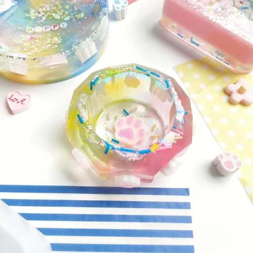 Vista 5 de Cenicero de resina epoxi moldes de silicona para hormigón, cemento, arcilla, octágono, cuadrado, redondo, paquete de 3 con juego de tutoriales