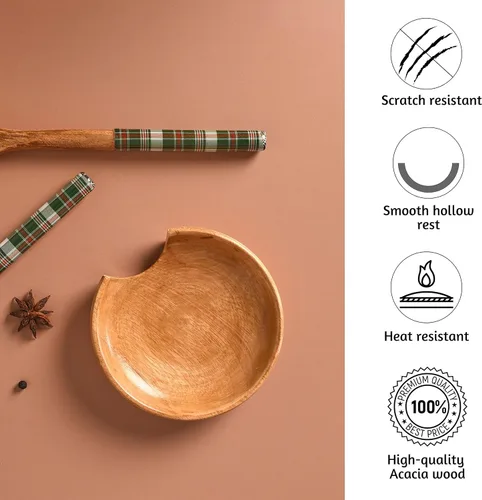 Vista 3 de Folkulture Soporte para cucharas de madera de acacia para estufa, encimera de cocina, encimera, bohemio, granja (4.7 pulgadas, natural)