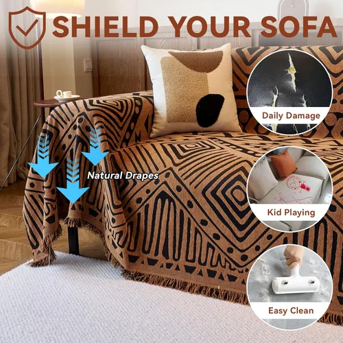 Vista 271 de VClife Fundas de sofá bohemio de felpilla para sofá seccional, fundas de sofá suaves y antideslizantes para sofá de 2 cojines, protector de muebles