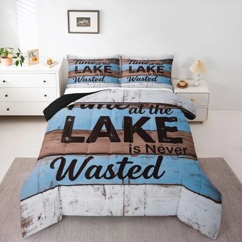 Vista 13 de Lake Life - Juego de edredón de tamaño matrimonial, juego de ropa de cama con remo de lago rústico, decoración de casa de lago, regalos de casa